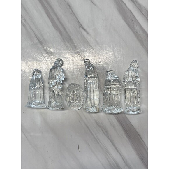 Vintage 6 Piece Nativity Set Clear Glass World Bazaars 2.5"-3.5" Tall - Picture 5 of 7